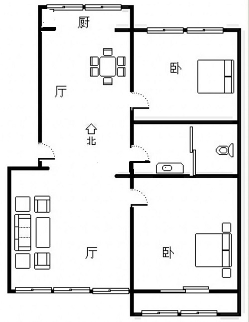 东兴小区（西院）2室2厅1卫户型图