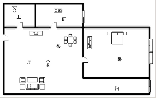 天保郦景1室1厅1卫户型图