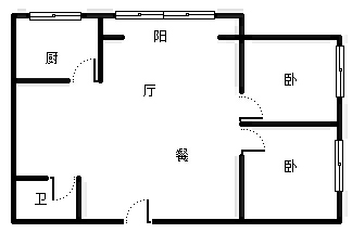鹏渤印象城·牛津花园2室1厅1卫户型图