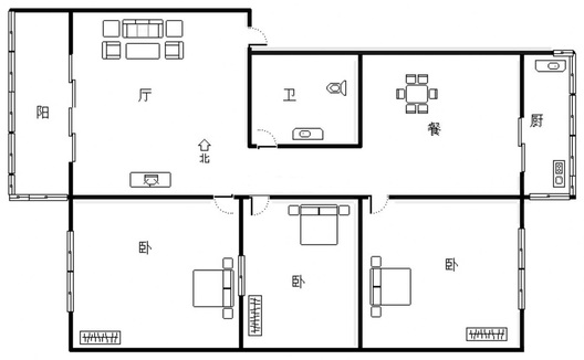 光明小区3室2厅1卫户型图