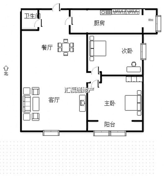 金竹花园2室2厅1卫户型图