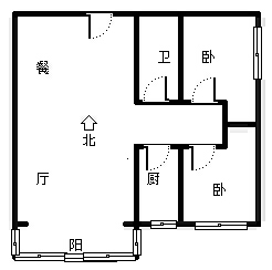 汇元新天地2室2厅1卫户型图