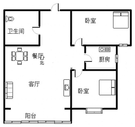 水榭春天2室2厅1卫户型图