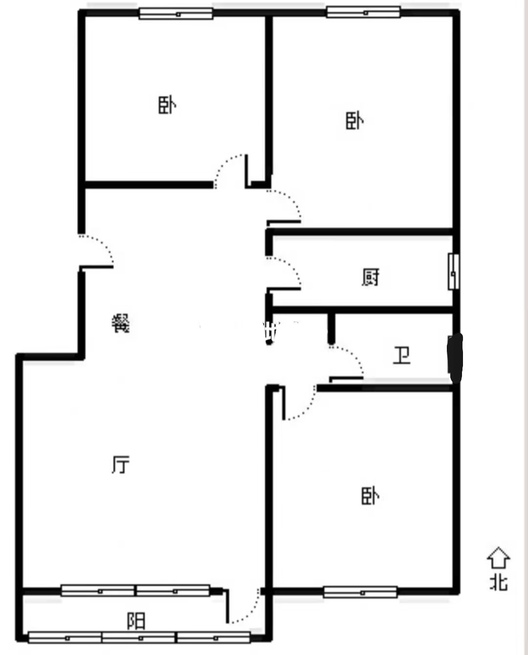 鸿坤理想湾3室2厅1卫户型图