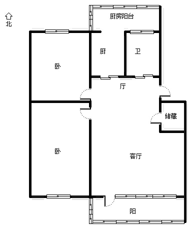 华北铝业生活小区（南院）2室2厅1卫户型图