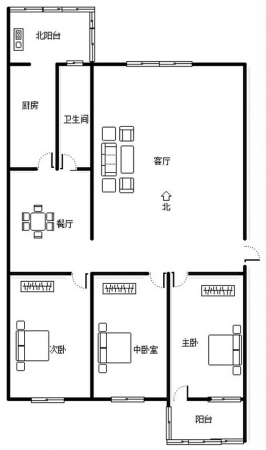 槐林新村3室2厅1卫户型图