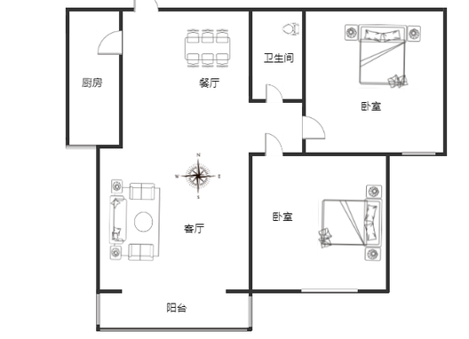 北京理想城2室2厅1卫户型图