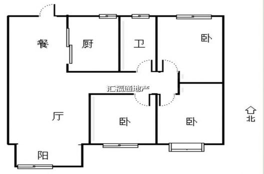 鸿坤理想尔湾3室2厅1卫户型图