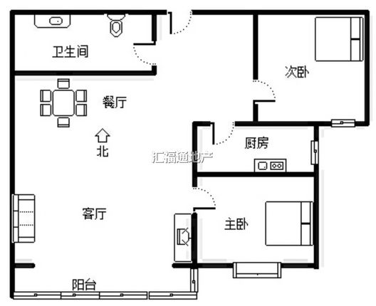 翡翠城（涿郡东区）2室2厅1卫户型图
