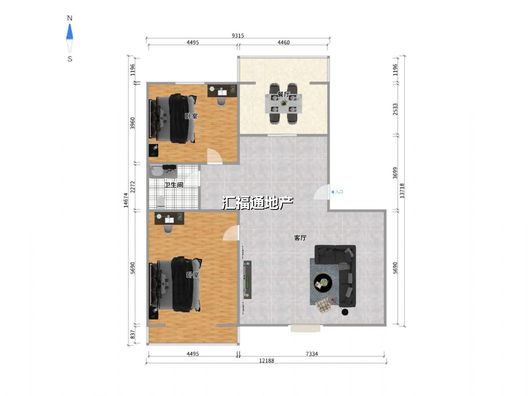 玫瑰家园2室2厅1卫户型图