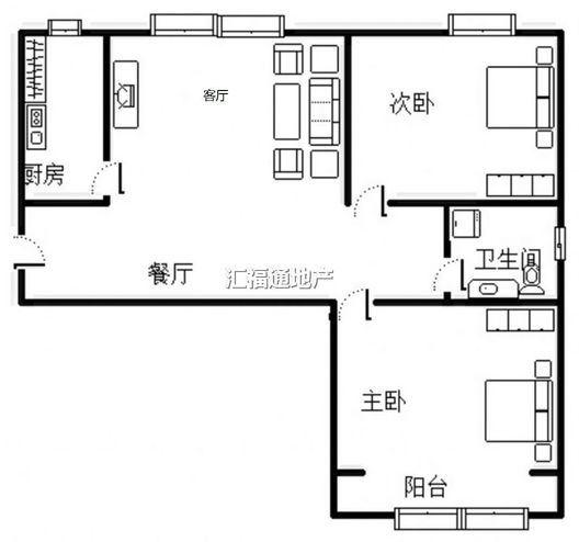 惠友钻石广场2室2厅1卫户型图