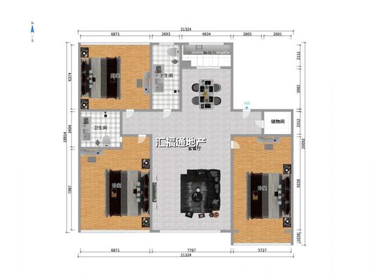 名流城市尊邸3室2厅2卫户型图