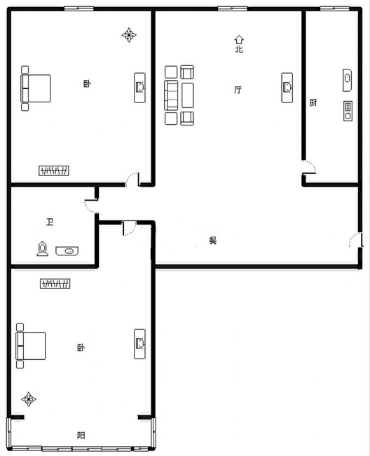北京理想城2室2厅1卫户型图