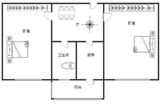 乐亨小区2室1厅1卫户型图