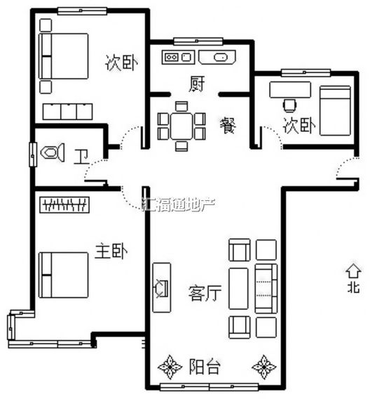 K2狮子城3室2厅1卫户型图