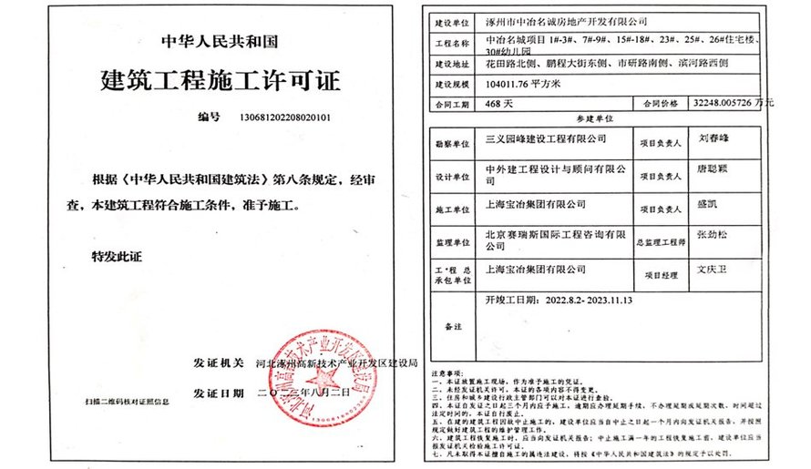 中冶名城第四批次建筑工程施工许可