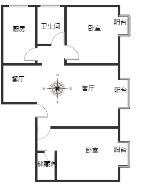 汇元新天地2室2厅1卫户型图