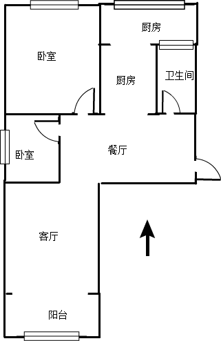 市值小区（文昌祠社区）2室2厅1卫户型图