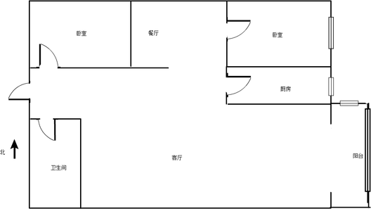 汇元上城2室2厅1卫户型图