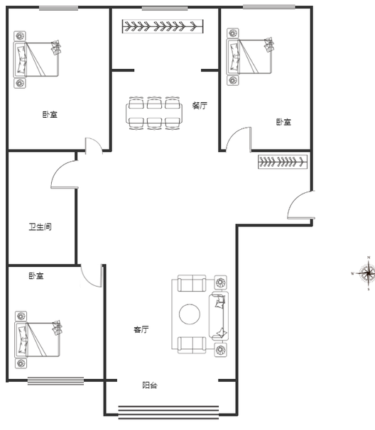 鹏渤印象城·牛津花园3室2厅1卫户型图