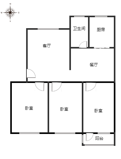 电梯厂小区3室2厅1卫户型图