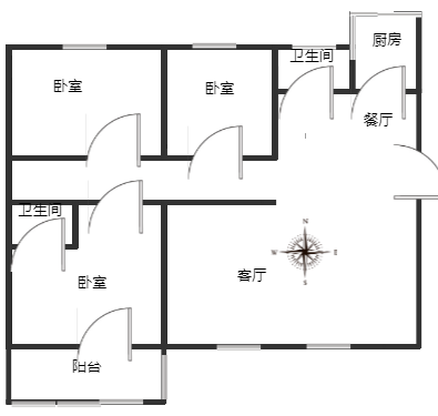 涿州银都小区3室2厅2卫户型图
