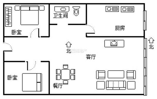 富景华庭2室1厅1卫户型图