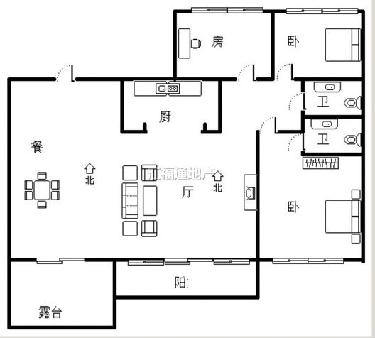鸿坤理想湾3室2厅2卫户型图