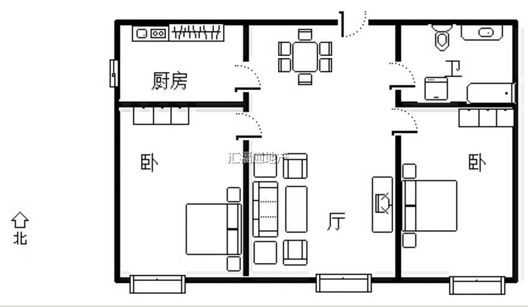 名流美域2室2厅1卫户型图