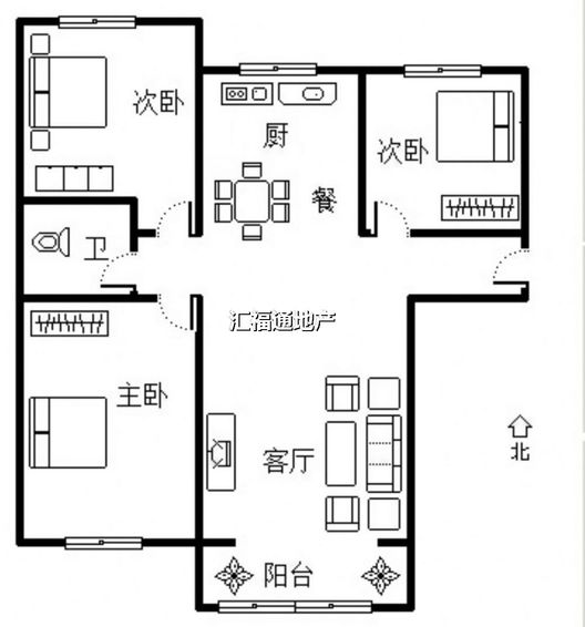 K2狮子城3室2厅1卫户型图