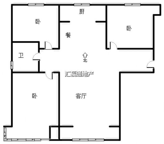 鹏渤印象城·牛津花园3室2厅1卫户型图