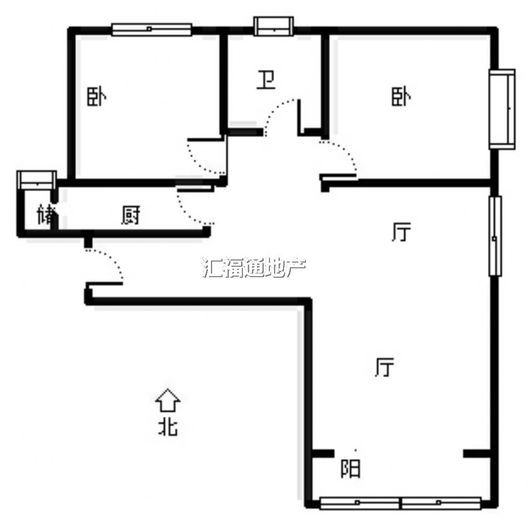 鸿坤理想湾2室2厅1卫户型图