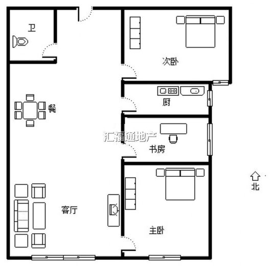 鸿坤理想湾3室2厅1卫户型图