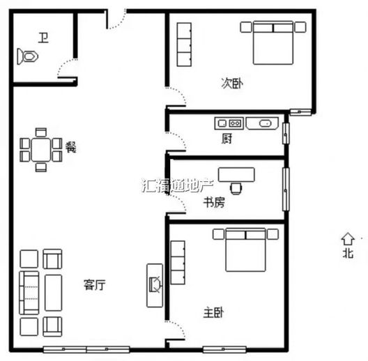 鸿坤理想湾3室2厅1卫户型图
