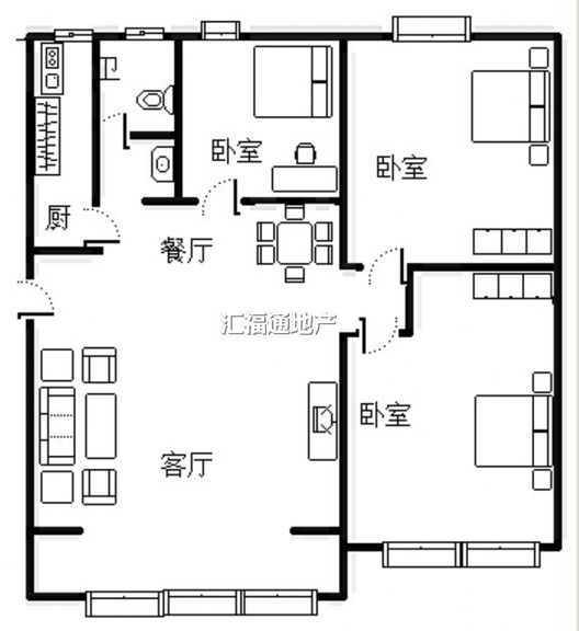 平安D区3室2厅1卫户型图