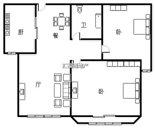 名流美域2室2厅1卫户型图