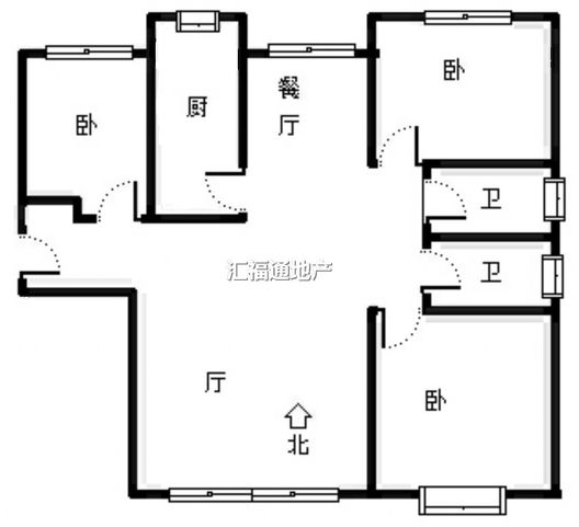 高铁新干线3室2厅1卫户型图