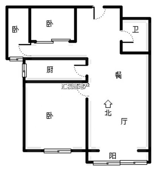 鹏渤印象城·牛津花园3室2厅1卫户型图