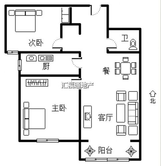 鹏渤印象城·牛津花园2室2厅1卫户型图