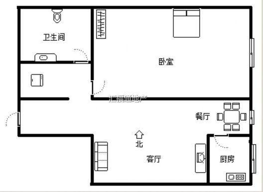 水岸花城1室1厅1卫户型图