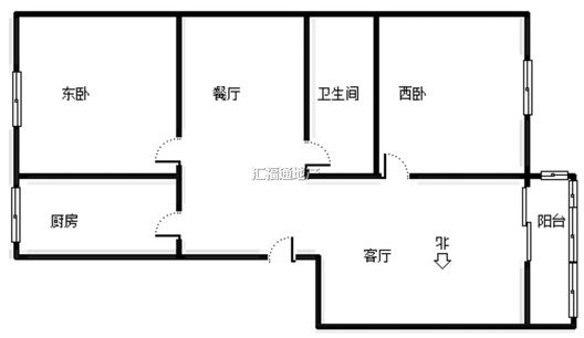 鹏润四季花园2室2厅1卫户型图