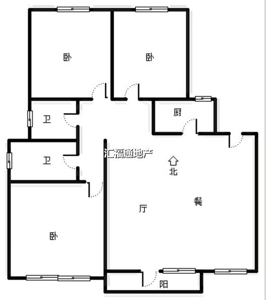 高铁新干线3室1厅2卫户型图