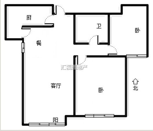 鸿坤理想湾2室2厅1卫户型图
