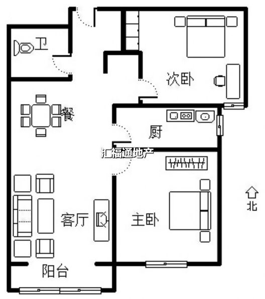 鹏渤印象城·牛津花园2室1厅1卫户型图