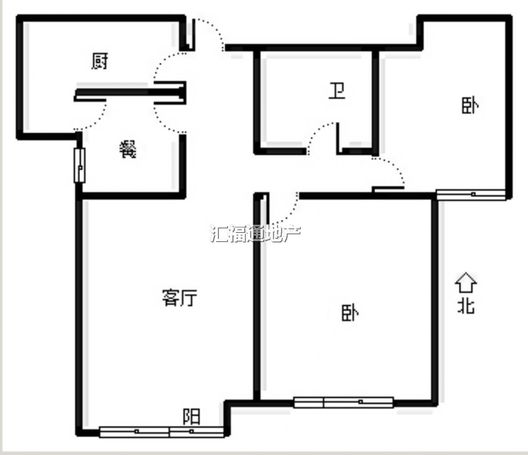 鸿坤理想湾2室2厅1卫户型图