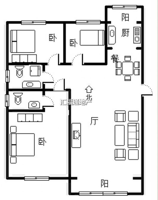 华阳公寓3室2厅1卫户型图