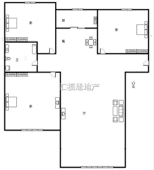 K2狮子城3室2厅1卫户型图