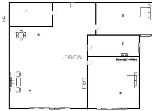 高铁新干线2室2厅1卫户型图