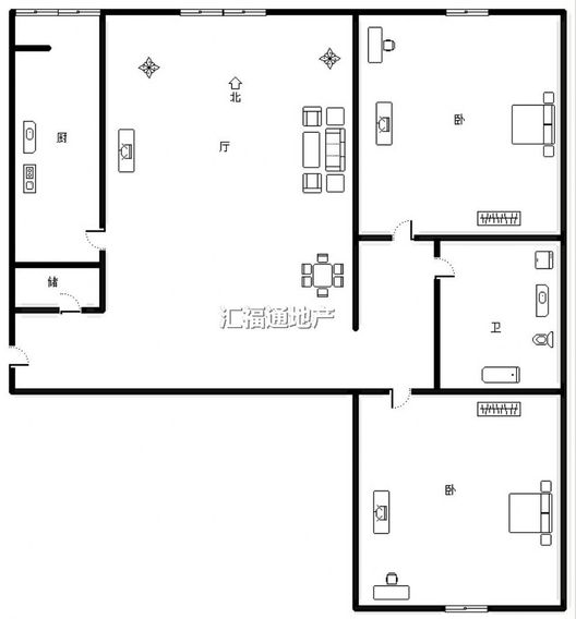 北京理想城2室2厅1卫户型图