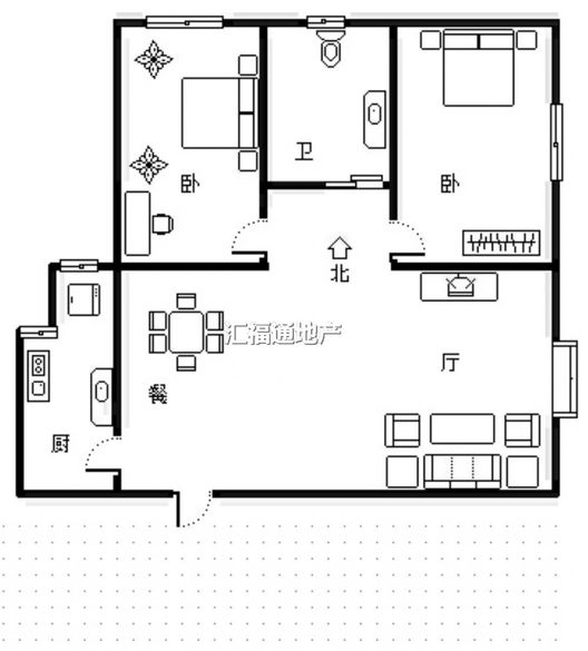 北京理想城2室2厅1卫户型图